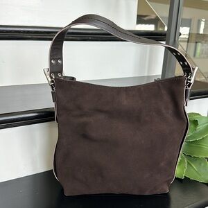 Donald J Pliner genuine italian suede and leather chocolate brown tote handbag